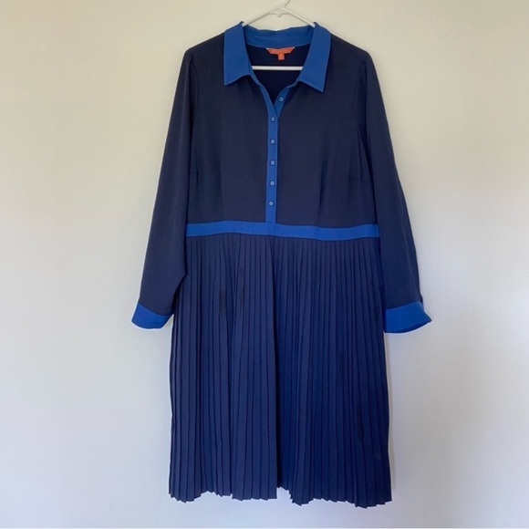 ModCloth Just My Typist Dress Women’s Sz 20 Pleated, Button Front Navy Blue - Picture 5 of 13